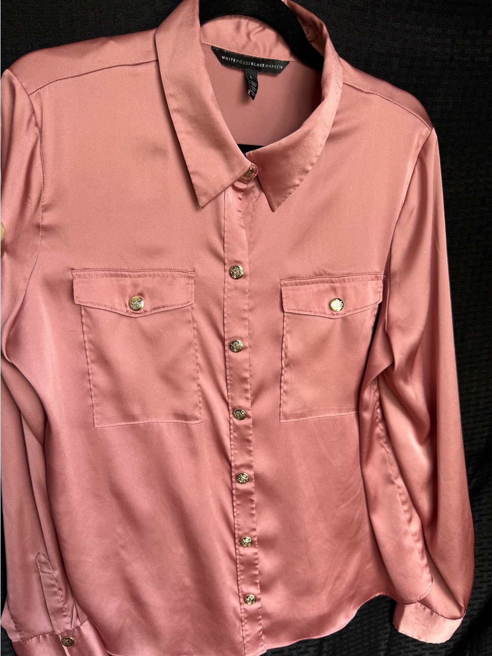 White House Black Market Dusty Rose Satin Button-Front Blouse - Picture 2 of 4
